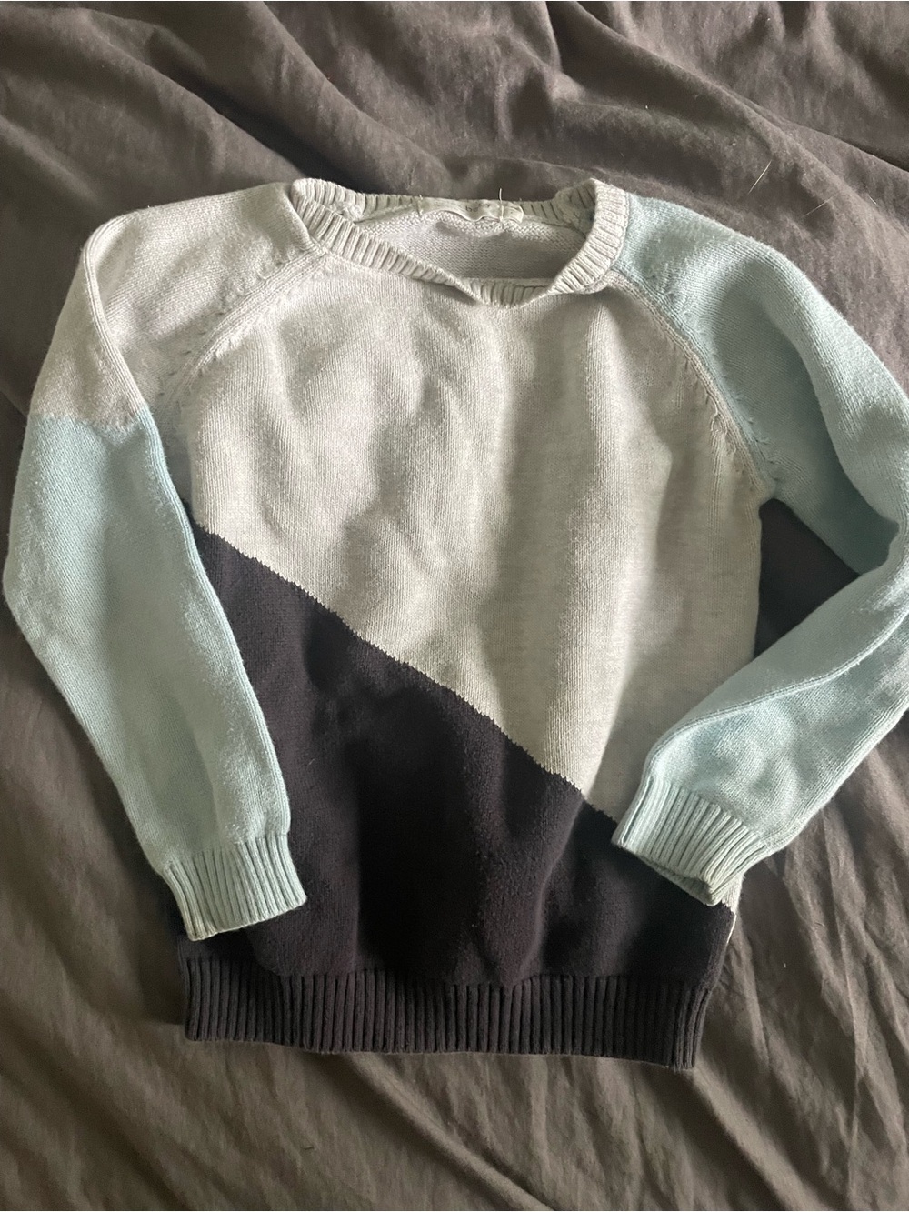 Kids Colorblock Crewneck Sweater in Light Blue & Black